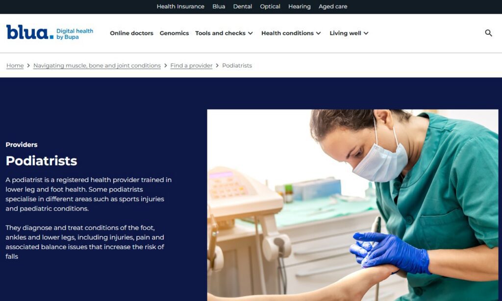 bupa description of podiatrist providers and scope of practice